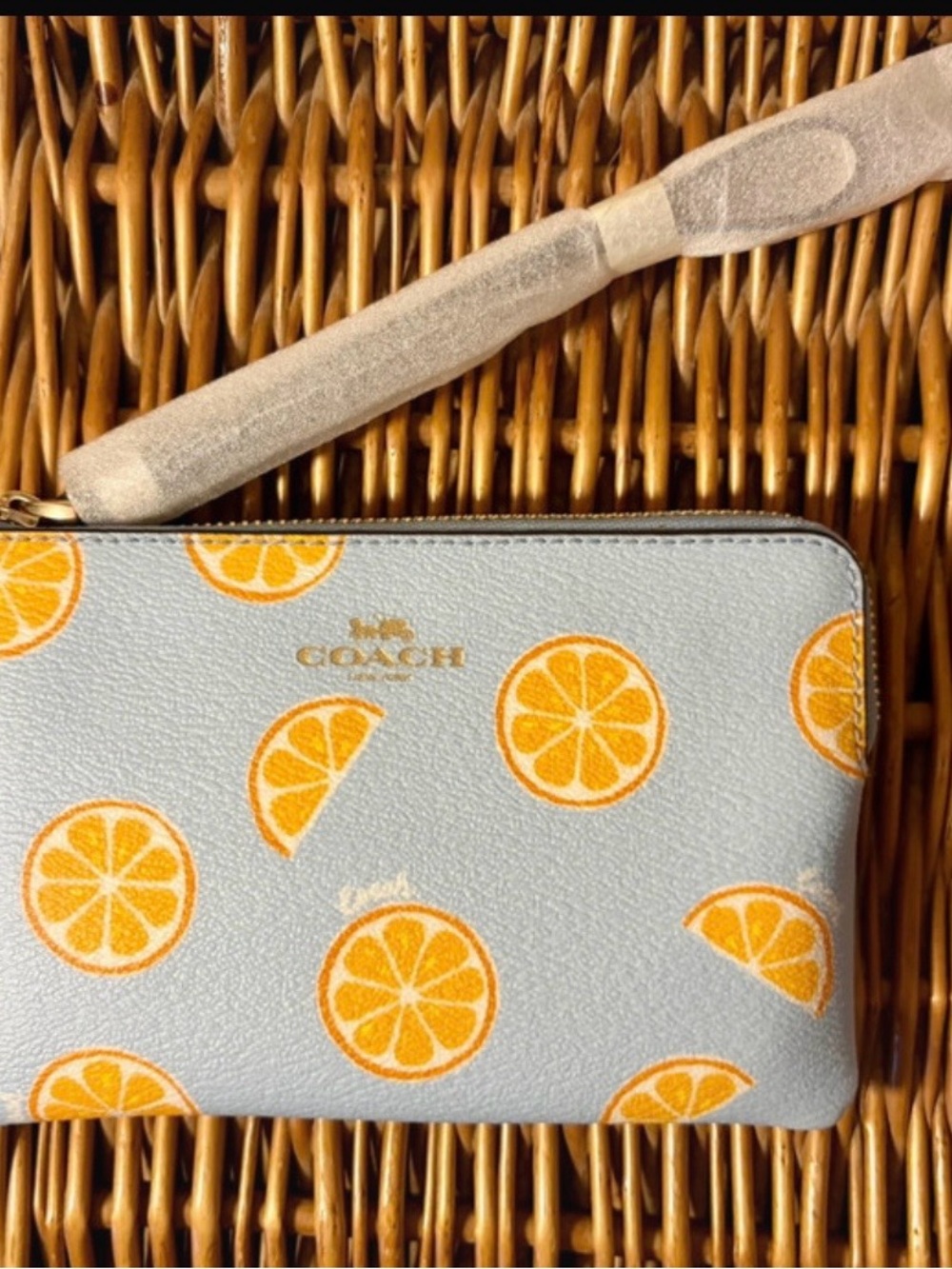 Coach Blue Wristlet with Orange Citrus Print